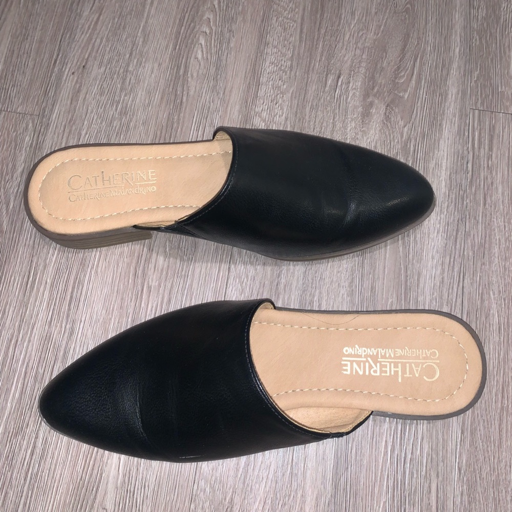 Catherine Malandrino Black Leather backless mules